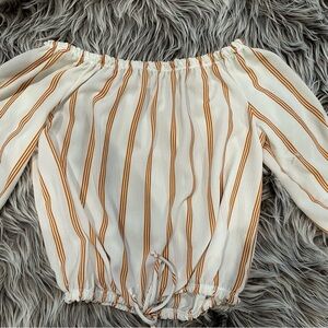 🔥BUNDLE 2/$12🔥Free Kisses Off-Shoulder Blouse with Orange Stripes